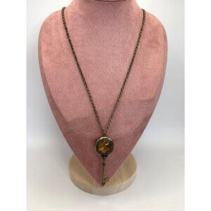 ZAD Gold Tone Antiqued Brass Skeleton Key Chain 30" Necklace Pendant Signed